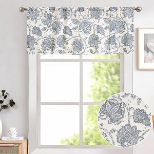 JINCHAN Farmhouse Linen Scroll Paisley Printed Tie Up Valance